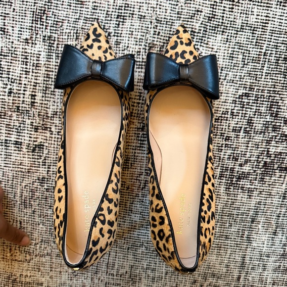 Kate Spade Fur Leopard Cheetah Print Heels with Black Bow - Picture 7 of 9